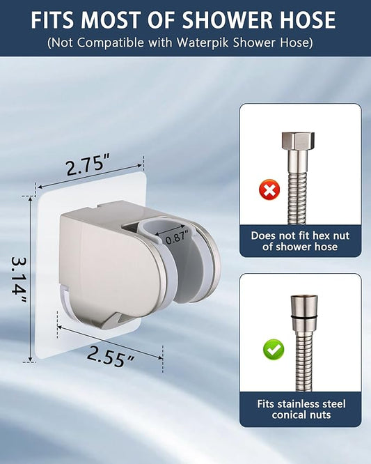 Handheld Shower Head Holder Super Strong Adhesive No Drill Adjustable Wall Mount for Hand Held Wand, Ideal for Kids, Elderly, and Short Users (Brushed Nickel)