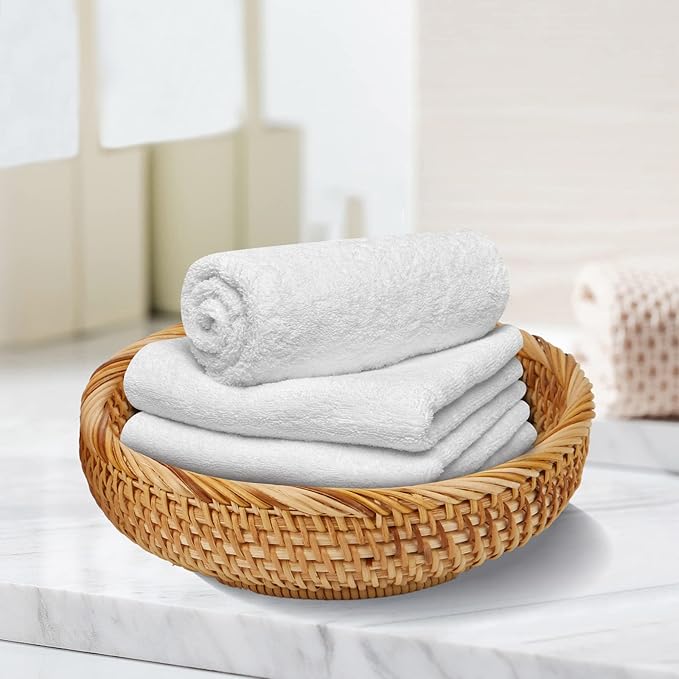 Natural Rattan Round Fruit Basket Bowls, Hand Woven Decor Serving Baskets, Wicker Storage for Dinning Room (Round-Small)< 7.8''(D) X1.9(H)>