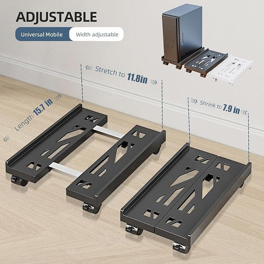 Adjustable Mobile CPU Stand, Ventilated Computer Tower Stand with 4 Caster Wheels Fits Most PC Tower, Under Desk CPU Holder PC Floor Cart Computer Riser for Students and Gamers (Gray)