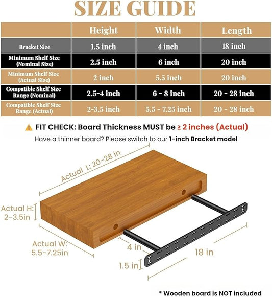 2pcs Floating Shelf Hardware Heavy Duty Hidden Shelf Brackets Support,Wall Mounting Invisible Floating Shelves Bracket with Jig (18" x 4" x 1.5" with Tools)