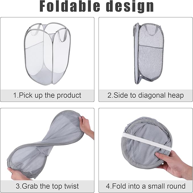 Kimmama Large Collapsible Mesh Laundry Basket,Foldable Pop Up Laundry Hamper with Side Pocket,Removable Clothes Storage Bin with Handle for Laundry Room,College Drom,Bathroom,Kid Room,Travel,72L