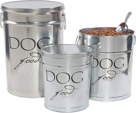 Harry Barker Classic Silver Dog Food Storage Canister – Large, Airtight Stainless Steel Pet Food Container, Holds Up to 40 lbs Dry Dog Food, Kitchen Counter & Pantry Storage - Silver