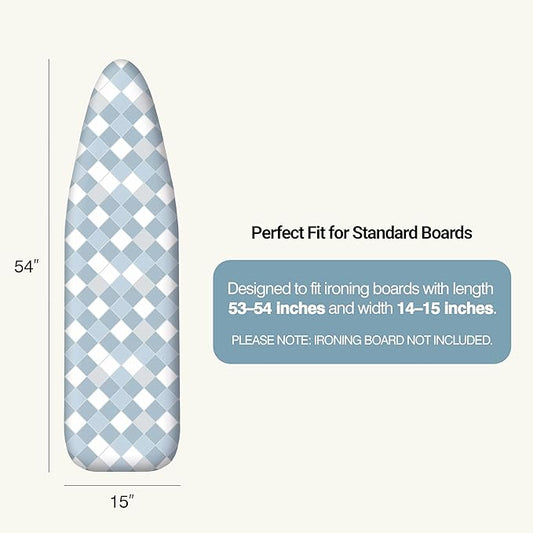 Ironing Board Cover and Pad 15"x54" Extra Thick Natural Cotton, Scorch and Stain Resistant Padding, Standard Size Iron Board Cover with Fasteners Heavy Duty Elastic Edge, Heatproof Checkered