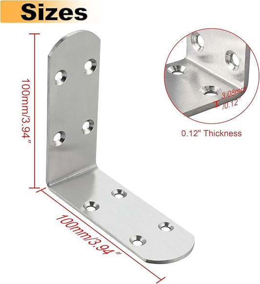 Alise 4Pcs Shelf Brackets,Stainless Steel Floating Shelf Brackets Corner Brackets,L Brackets for Shelves,90 Degree Angle Bracket, Heavy Duty Shelf Brackets for Wood Furniture (Brushed, 3.94X3.94 in)