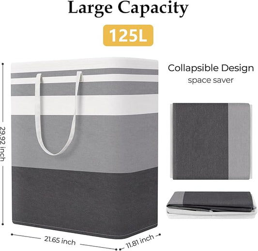 StorageRight Laundry Basket Hamper Large Collapsible Laundry Hamper with Easy Carry Handles,Freestanding Clothes Hampers for Laundry, Bedroom, Dorm, Clothes, Towels, 125L, Gradient Grey
