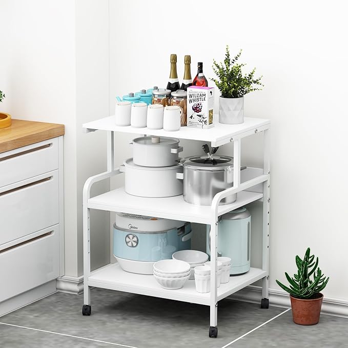 Large Printer Stand with Storage Shelf, 23.6" W x 18.9" D Printer Cart with Wheels, 3 Tier Mobile Printer Table for Home Office,Stands for Heat Press Scanner Fax (White)