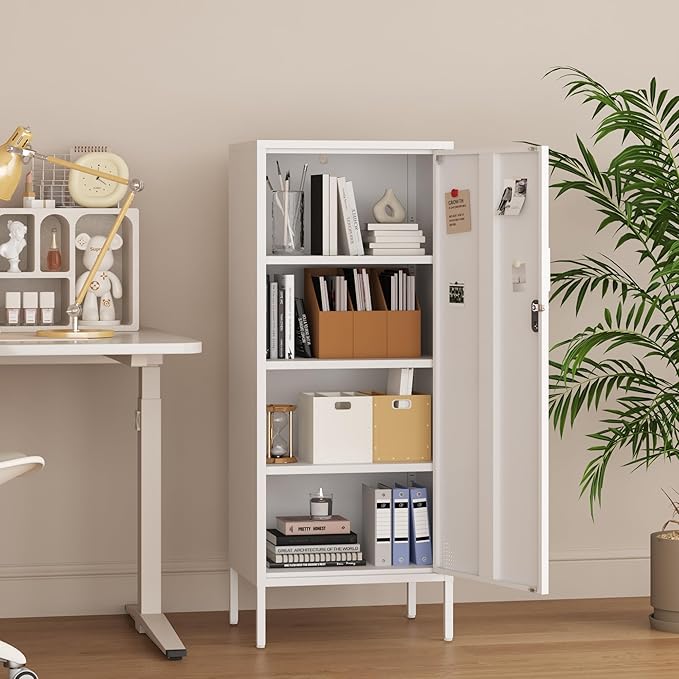 Metal Lokcer Cabinet (White, 19.69" D x 15.75" W x 49.21" H)