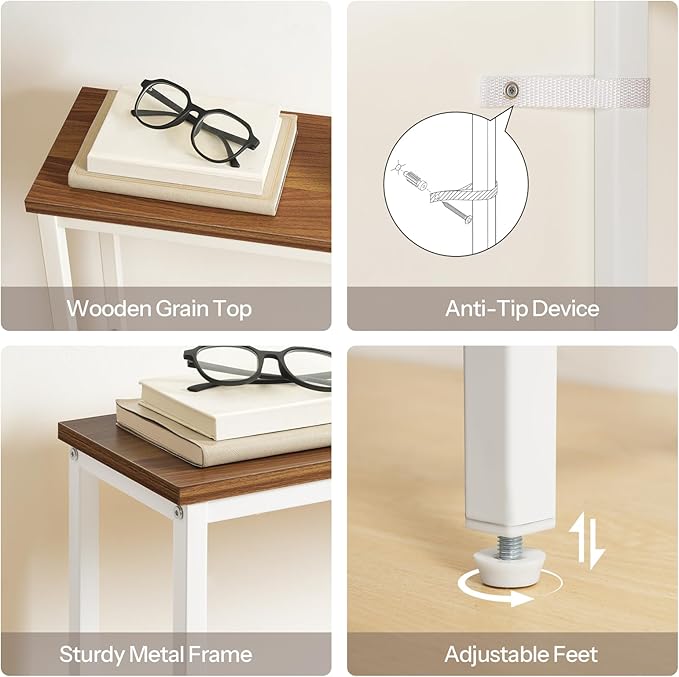 HOOBRO Narrow Console Table with Power Outlets, 44.9 Inches Sofa Table, Slim Behind Couch Table, Entryway Table with Display Shelf, for Living Room, Foyer, Hallway, Walnut and White WH114UXG01
