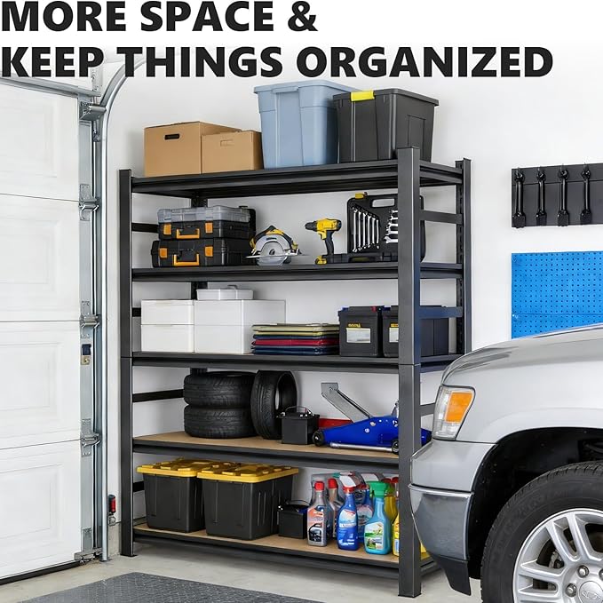 Metal Garage Shelving 5-Tier Adjustable Shelves Heavy Duty Freestanding Shelf Unit 3000lb Capacity Storage Rack, Ideal for Garage, Warehouse, Workshop, Basement, Home (71" H×35" W×14" D)