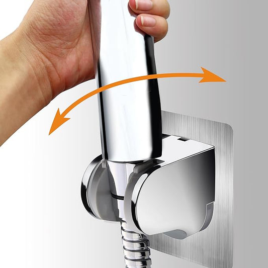 2 Pack No Drilling On Wall Mounted Shower Bracket for Handheld Shower Head, Strong Self Adhesive and Waterproof Shower Head Holder Adjustable to Meet Any Space Bathroom, Chrome