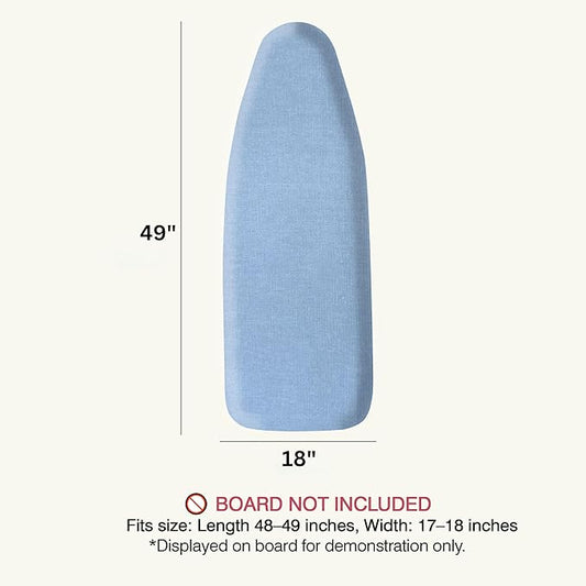 Ironing Board Cover and Pad 18"x49" Extra Thick Natural Cotton, Scorch and Stain Resistant Iron Board Cover, Wide Ironing Board Cover with Fasteners Heavy Duty Heatproof Elastic Edge Blue