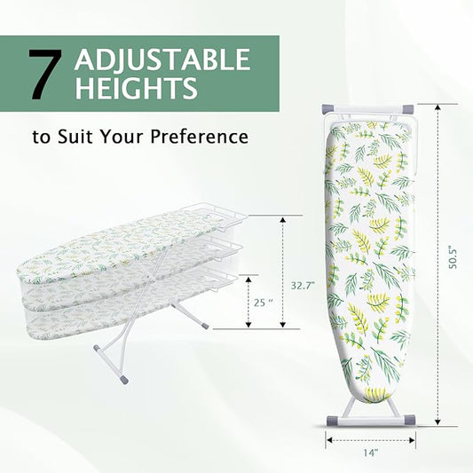 SheeChung Ironing Board 13"x43",Foldable Ironing Boards with Iron Rest,Compact Ironing Board for Small Space,Heat Resistant Cover,7 Adjustable Height,Heavy Duty Sturdy Legs,Yellow Leaf