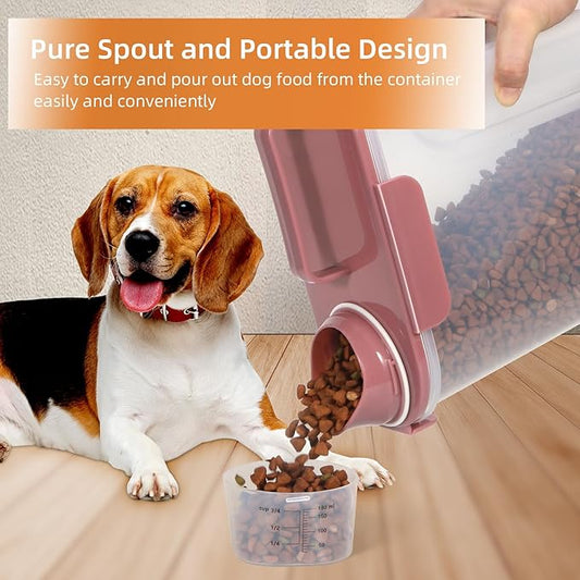 Airtight Small Cat Dog Pet Food Storage Containers BPA Free, with Large Pour Spout/1 Measuring Cup/ 4 Safety Locks and Double-layer Silicone Strip (Rose Pink, 5L-1pack)