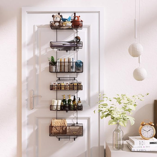 HapiRm Over Door Organizer Storage - Separable Door Organizer Hanging with 6 Metal Large Capacity Baskets for Bathroom Bedroom Kitchen Pantry Closet (Brown)