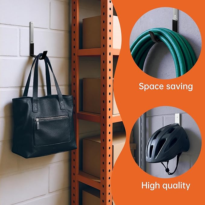 Heavy Duty Steel Utility Hooks, 4 Pack, Wall Mount, 50lbs Weight Capacity, Rust Resistant, Adjustable Easy Install, for Garage, Shed, Workshop Storage and Organization
