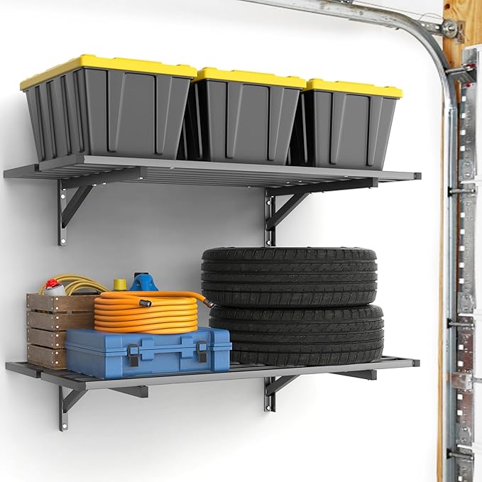 WALMANN 2 Pack Heavy Duty Wall Mounted Shelves, 2 ft x 3 ft Wall-Mounted Garage Storage Shelf, Floating Shelf, Hold 400 lbs/Shelf