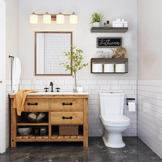 QEEIG Bathroom Shelves Over Toilet - Paper Storage Wall Mounted Farmhouse Decor Decorations Aesthetic Décor Sign Small Floating Shelf 2+1 Set 16 inch, Grey (020GY)