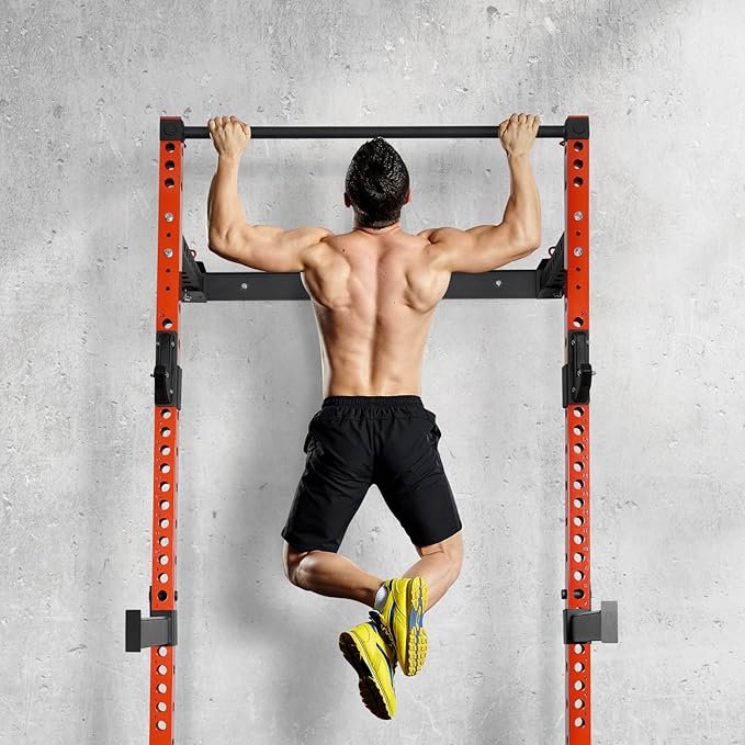 RitFit 2.36'' x 2.36'' Folding Squat Rack for Home Gym, Wall Mounted Squat Rack with Attachments - Space Saving Squat Power Rack