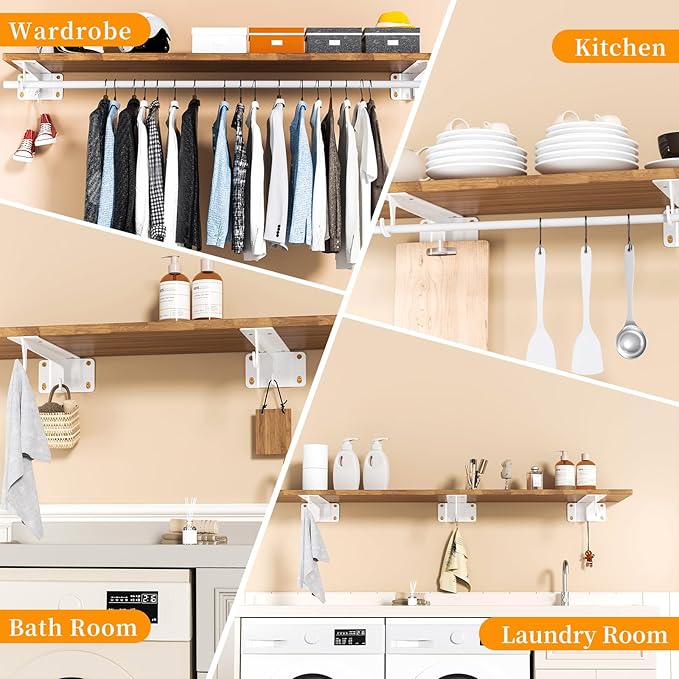 Heavy Duty Closet Rod Bracket 2 Pack WYGWP 13 inch Wall Mounted Closet Shelf Brackets Supports 200lbs,White Closet Rod Support Bracket for DIY Home and Closet Decor