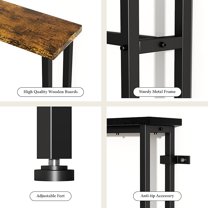 GRLEAF 39" Narrow Console Sofa Table with Built-in Power Strip (2 AC Outlets & 2 USB Ports) – 4.9ft Power Cord, Metal Frame, Easy Assembly, Ideal for Behind Couch, Hallway, and Office | Rustic Brown