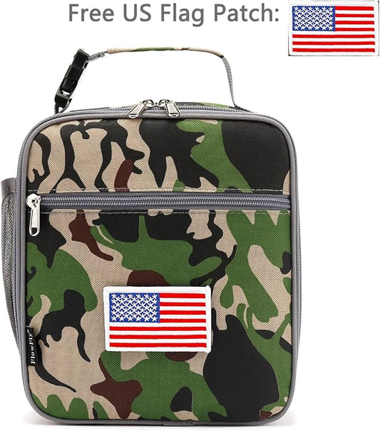 FlowFly Kids Lunch box Insulated Soft Bag Mini Cooler Back to School Thermal Meal Tote Kit for Girls, Boys,Flag