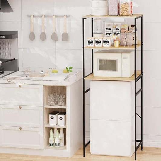 Mini Fridge Shelf Mini Fridge and Microwave Stand Over Mini Fridge Storage Rack 3 Tier Microwave and Fridge Stand Suitable for Dorm, Kitchens, Offices, Natural