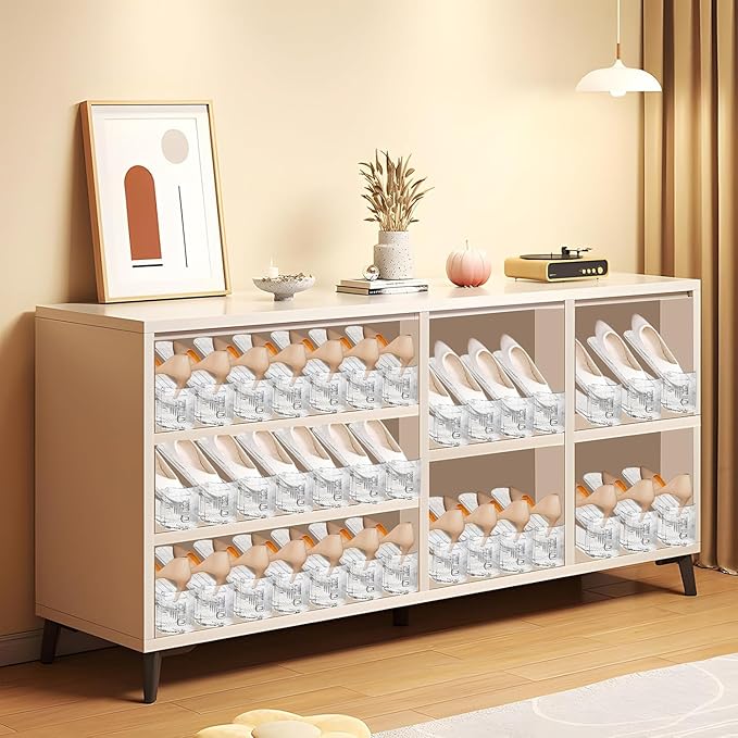 24 Pack Shoe Slots Organizer for Closet, Adjustable Shoe Stackers for a Pair of Shoes Rack Storage Shoe Space Saver 50% Shelf Display Holder for Closet