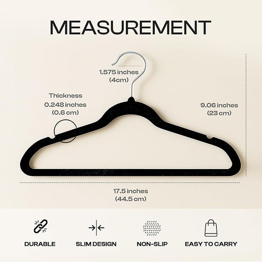 Utopia Home Velvet Hangers 20 Pack – Luxury Non-Slip Slim Pant & Coat Hangers, Strong Space-Saving Clothes Hangers with Pants Bar and 360° Swivel Hook – Black