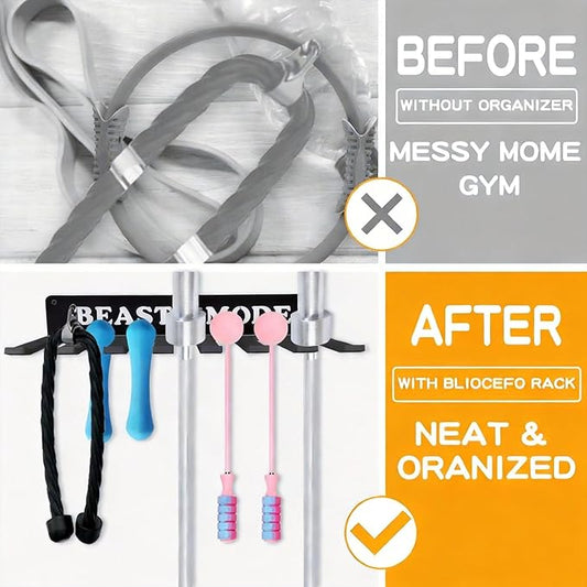 Gym Home Rack 8 Hook Heavy-Duty Wall-mounted Organizer Multi-Purpose Workout Gear Wall Hanger Storage for Resistance Bands Jump Ropes Lifting Belt Fitness Bands Barbells Carabiners Included