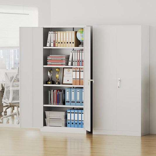 Pataku Metal Storage Cabinet, 72" Garage Cabinet with Doors and Shelves Lockable Steel Multifunctional Cabinets, White File Cabinets for Home, Office, Warehouse
