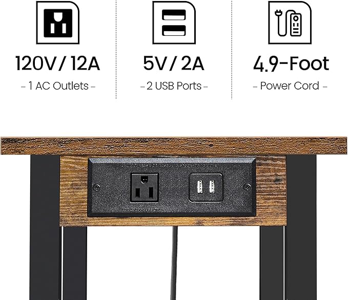 TUTOTAK 2 Tier Printer Stand, Rolling Printer Cart with Power Outlets and USB Ports, Mobile Printer Table with Wheels, for Under Desk, Office, Home,Brown PS01BB001
