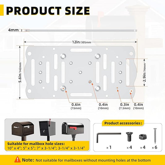Mailbox Mounting Bracket,Post Mount Mailboxes Board,Mailbox Bracket for 4x4 Wood or Hollow Posts,Mailbox Mounting Plate For Most Post-Mounted Mailboxes with Mounting Holes at the Bottom,White