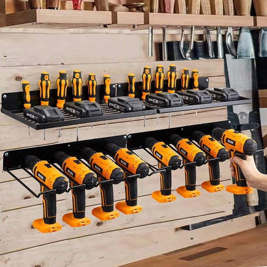 Power Tool Organizer with Charging Station,Drill Holder Wall Mount,Garage Storage Shelves for Organization and Storage,Heavy Duty Pegboard Wall Organizer Set Solid Metal Black 2 Pack 4 Set…