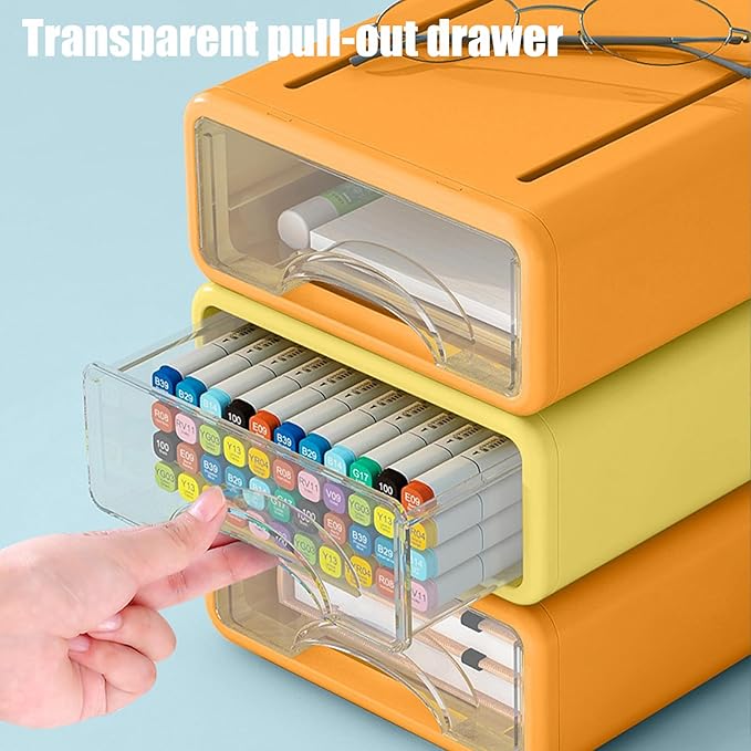 Desk Organizer with Drawers, Stackable Storage Drawers with Compartments Desktop Organization for Office Supplies, Makeup, Pencils, Tape, Erasers, Paperclips, Chargers (2S2M)