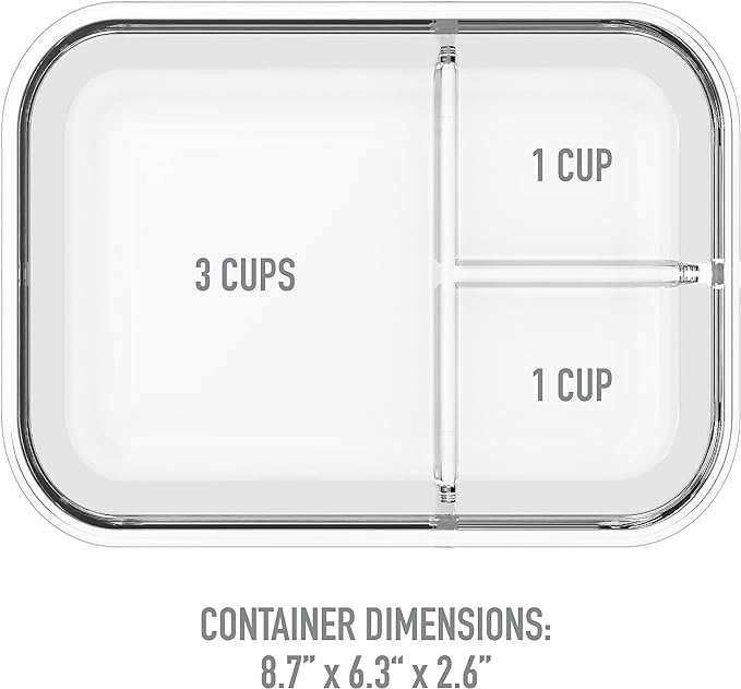 Bentgo Glass Lunch Box - Leak-Proof Bento-Style Food Container with Airtight Lid and Divided 3-Compartment Design - 5 Cup Capacity for Meal Prepping, and Portion-Controlled Meals for Adults (Gray)