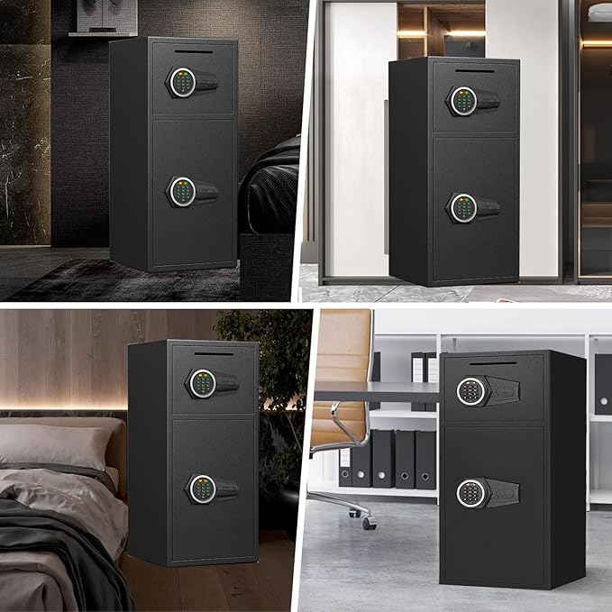 6.5 Cu ft Safe Box Fireproof Waterproof, Home Safe With Removable Shelves & LED Lights, Dual Alarm System + Digital Code Deposit Safe, Cash, Files Storage & Office Use