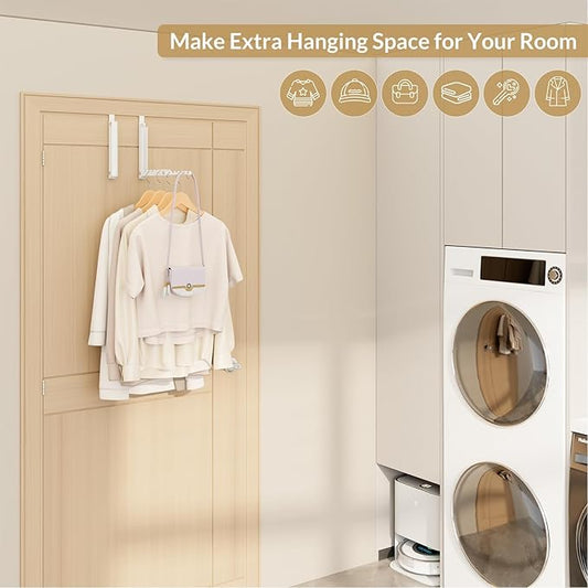 Over The Door Hanger,Foldable Over The Door Storage Hooks with 10 Ridges,Portable Hanging Clothes Drying Rack Door Coat Towels Rack for Small Space Laundry Room Bathroom Closets (1, White)
