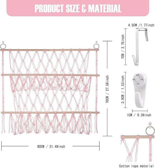 Stuffed Animal Net or Hammock Large Corner Storage for Plushies Stuffed Animals Zoo Wall Hanging Organizer Holder for Net Hammock, Space-Saving Nursery Decor (Pink)