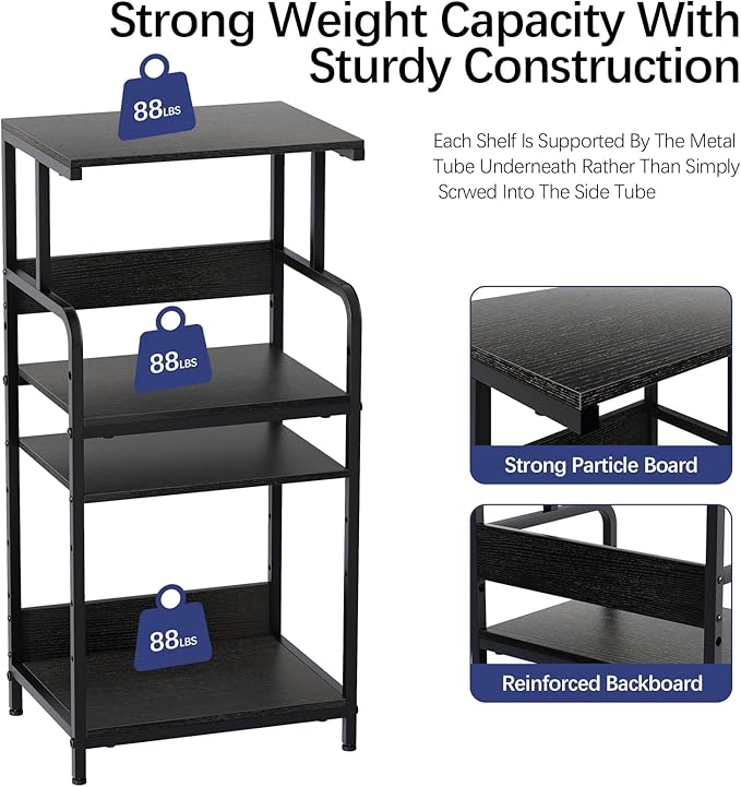 4 Tier Stand with Storage Shelf, Tall Mobile Printer Table for Home Office, Adjustable Stands for Heat Press Scanner Fax (Black)