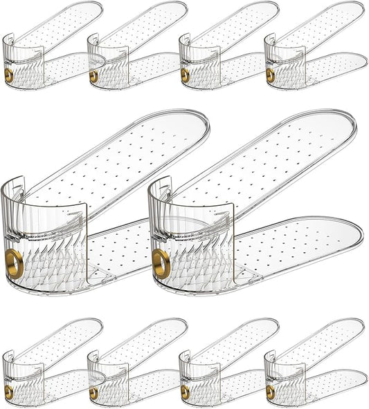 Clear 10 Pack Shoe Slot Organizer, Shoe Stacker Organizer Holders for A Pair of Shoes, Adjustable Thickening Double Layer 50% Shoe Space Saver Rack Storage for Closet (clear, 10 Pack)
