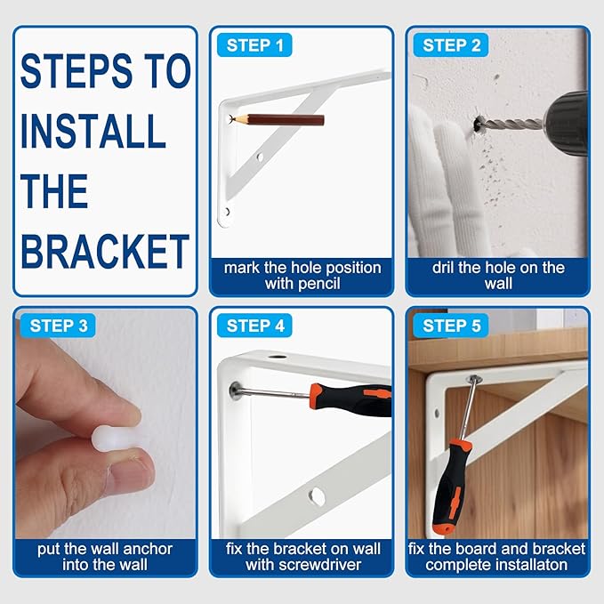 10 Inch Shelf Brackets, Set of 4, Steel (White, 10inch 4 Pack)
