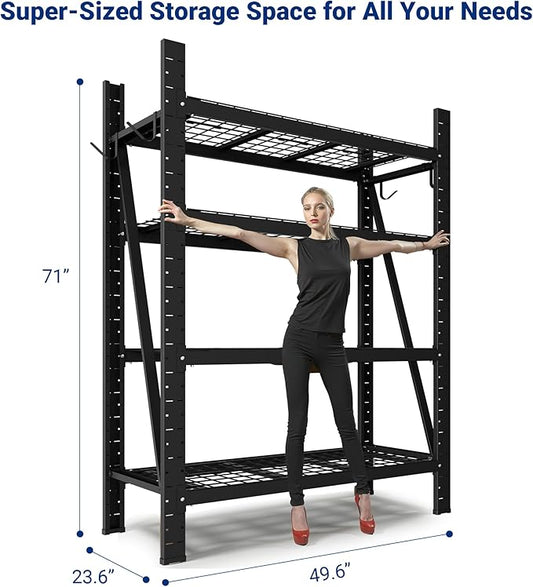 FLEXIMOUNTS 10000LBS 2 Pack Garage Shelving, 4-Tier Heavy Duty Shelving Unit, 23.6" D x 49.6" W x 71" H, Industrial Shelving, Adjustable Storage Shelves for Garage, Basement, Warehouse, Workshop