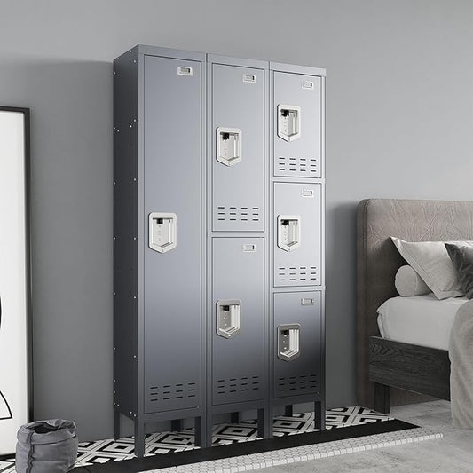 Metal Storage Locker with Lock & Card Slot Locker - Secure Lockable Door - Steel Locker for School, Office, Gym, Home - 66.15" H x 11.8" W x 11.8" D(1 Door, Grey)