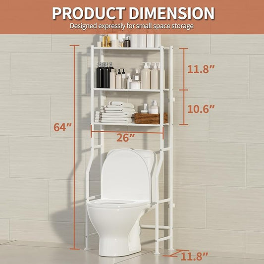 3-Tier Over The Toilet Storage, Freestanding Metal Bathroom Shelves, Space Saver Above The Over Toilet Storage Shelf for Bathroom (White)