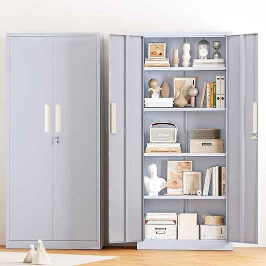Greenvelly Metal Storage Cabinet, 63" H Locking Metal Storage Cabinet with Doors and 4 Shelves, Lockable Steel Cabinets for Kitchen, Bedroom, Living Room, Office (Dark Grey)