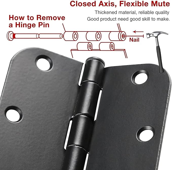 JIW 18 Pack Matte Black Door Hinges 3.5 Inch Rounded 5/8" Radius Corners Flat Iron Interior Hinges 3 1/2" Residential Standard Hardware for Bedroom Bathroom Indoor Doors Home Essentials