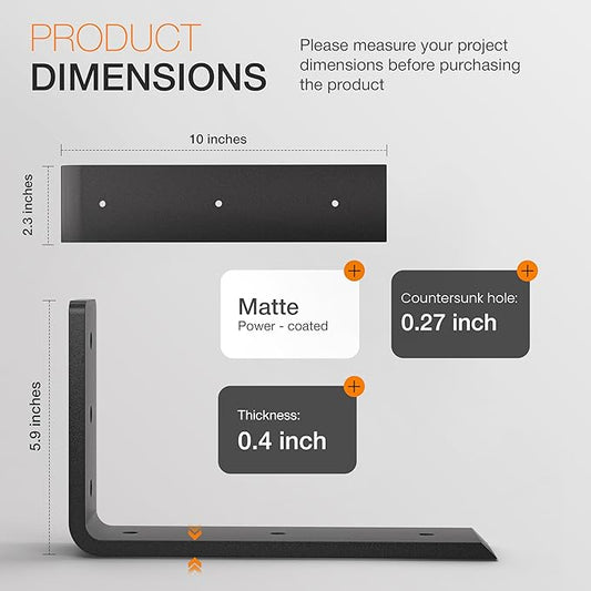 BATODA 10” Countertop Support Brackets (4 PCS) for Granite - Heavy Duty L Shelf Bracket - Wall Mounted Support for DIY Open Shelving – Blind Shelf Support - Shelving Mounting