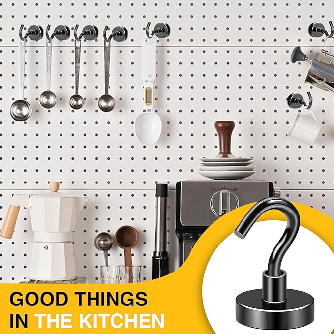 DIYMAG Black Magnetic Hooks, 85 LB Heavy Duty Strong Magnet with Hook, Rare Earth Neodymium Magnets for Hanging, Magnetics Hanger for Curtain, Home, Kitchen, Workplace, 20 Packs