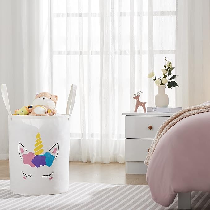 Large Storage Basket for Girls and Boys, Collapsible Laundry Hamper with Long Handles, Toy Bins for Nursery, Kids Room Décor