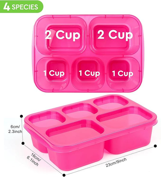 Bento Box Adult - Snack Box Containers 4 Pack, 5 Compartment Lunchables Containers for Kids/Adults, Meal Prep Container Reusable for Travel (Colorful)